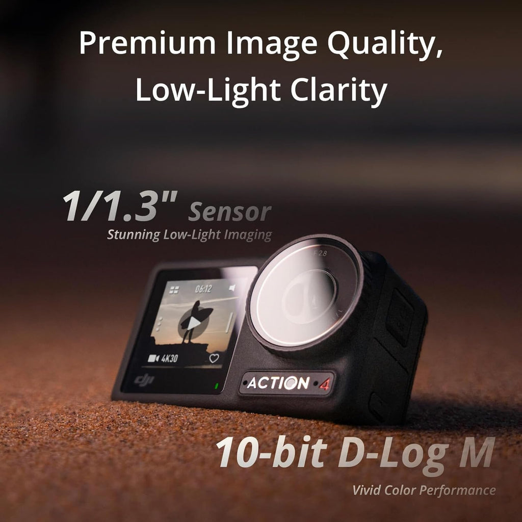 DJI Osmo Action 4 Essential Combo  4K/120fps Waterproof Action Camera with a 1/1.3-Inch Sensor  Stunning Low-Light Imaging  10-bit & D-Log M Color Performance  Long-Lasting 160 Mins  Outdoor Camera
