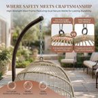 NICESOUL Cozy Hanging Egg Chair with Stand Indoor Outdoor, Wicker Patio Basket Swing Chair with Cushion and Golden Legs, 350lbs Durable Sturdy Egg Hammock Chairs for Deck Balcony Backyard Porch, Cream