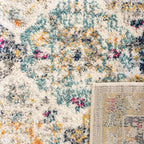 SAFAVIEH Madison Collection Area Rug - 12' Square, Cream & Multi, Boho Chic Distressed Design, Non-Shedding & Easy Care, Ideal for High Traffic Areas in Living Room, Bedroom (MAD611B)