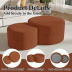 Round Nesting Coffee Table Set of 2,Upholstered Foam Ottoman Footrest Side Table Set,Modern Flannel Circle Coffee Table No Assembly for Living Room Entryway Bedroom,Orange