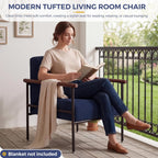 MAXYOYO Living Room Accent Chair, Modern Chair with Sturdy Metal Frame & Wood Armrests, Upholstered Reading Chair with Upholstered Cushion for Bedroom Balcony Porch, Navy