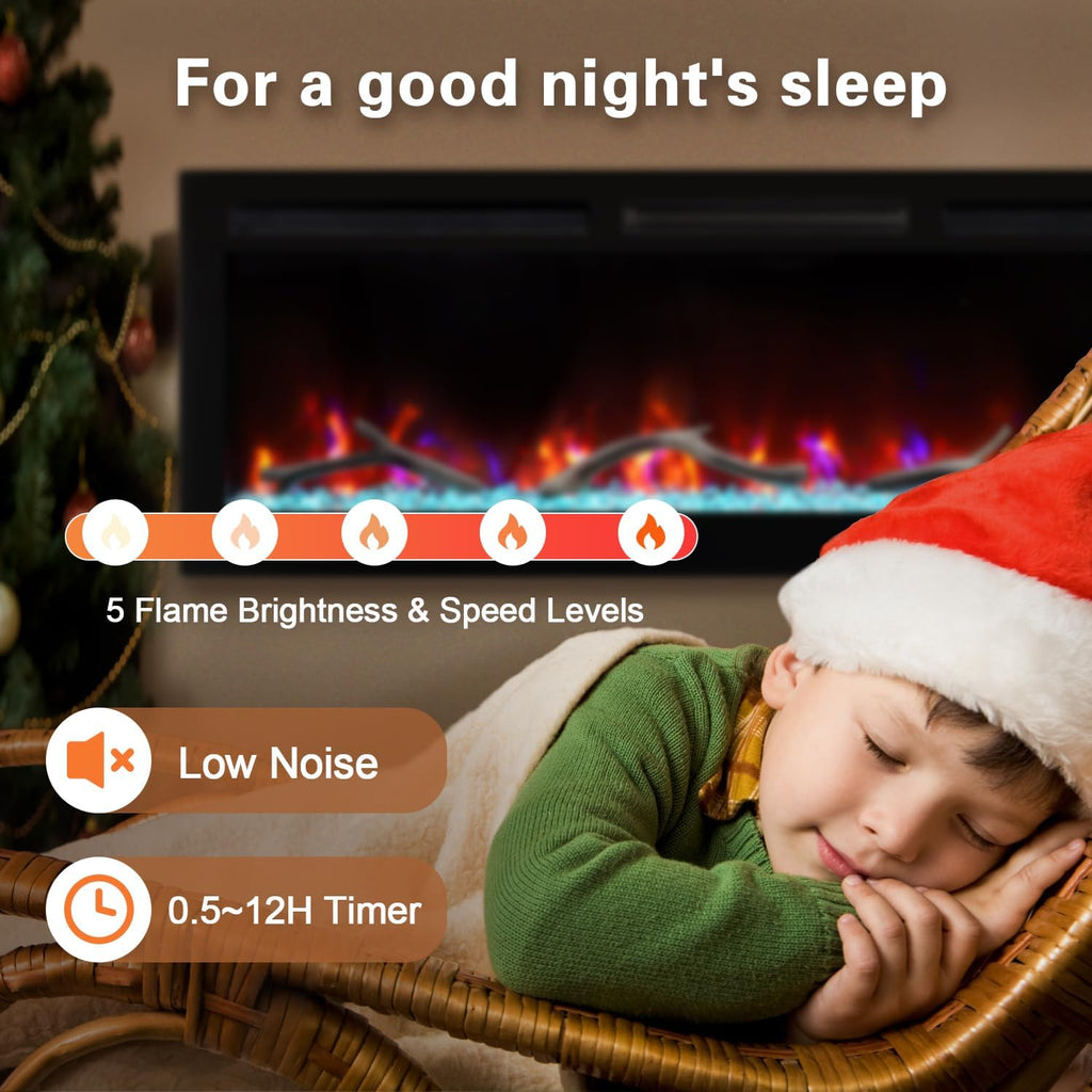 Cheerway 72'' Smart WiFi Electric Fireplace Heater, Wall Mounted & Recessed Electric Fireplace Insert w/Timer, Child Lock, Crackling Sound, App & Remote Control, Adjustable Flame,1500W