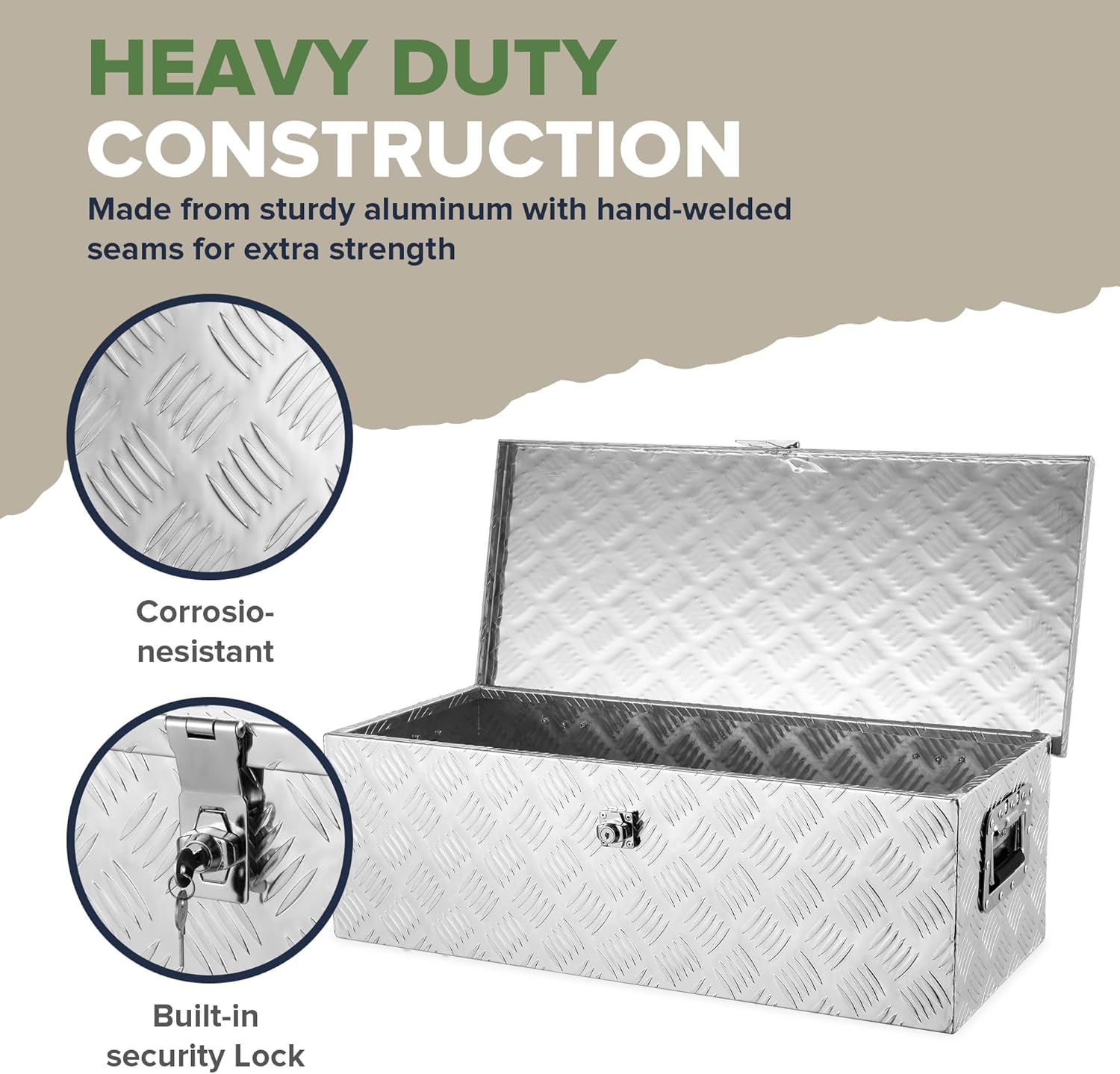 ARKSEN 30" Heavy Duty Aluminum Truck Bed Tool Box, 5-Bar Tread Plate Pickup Truck Storage Toolbox with Side Handles, Lock & 2 Keys, Weather Resistant Tool Chest for Truck, RV, Trailer - Silver
