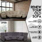 ULTICOR 7-Piece Sectional Sofa Covers, Velvet Stretch Reclining Couch Covers for Reclining L Shape Sofa, Thick, Soft, Washable (Dark Grey, 5 Seat Recliner Cover)