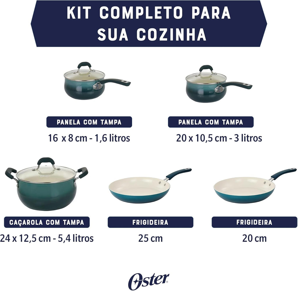Oster Corbett 8 pc Gradient Teal Forged Aluminum Cookware Set With Ceramic Non-stick - Induction Base - Soft Touch Bakelite Handle and Tempered Glass Lids