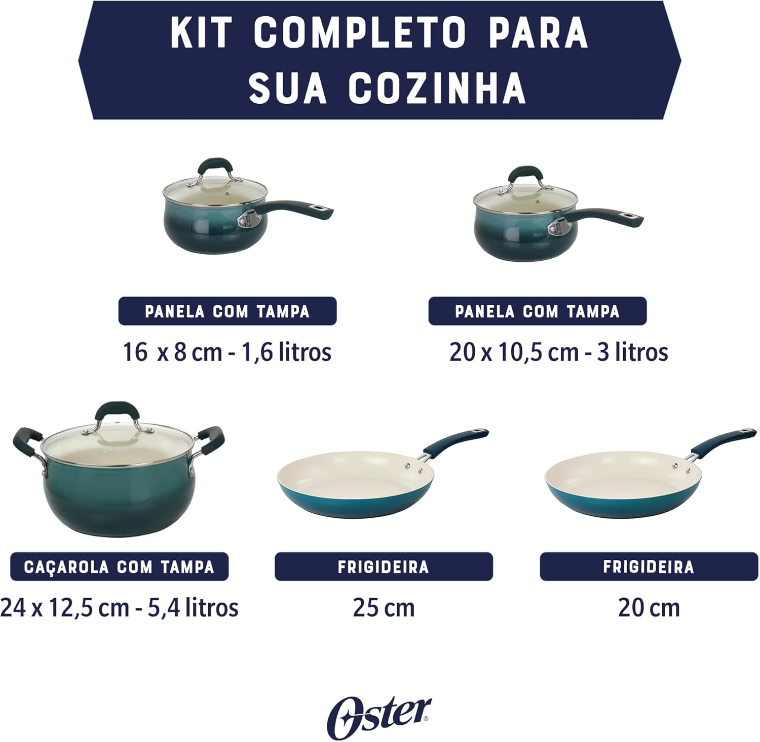 Oster Corbett 8 pc Gradient Teal Forged Aluminum Cookware Set With Ceramic Non-stick - Induction Base - Soft Touch Bakelite Handle and Tempered Glass Lids
