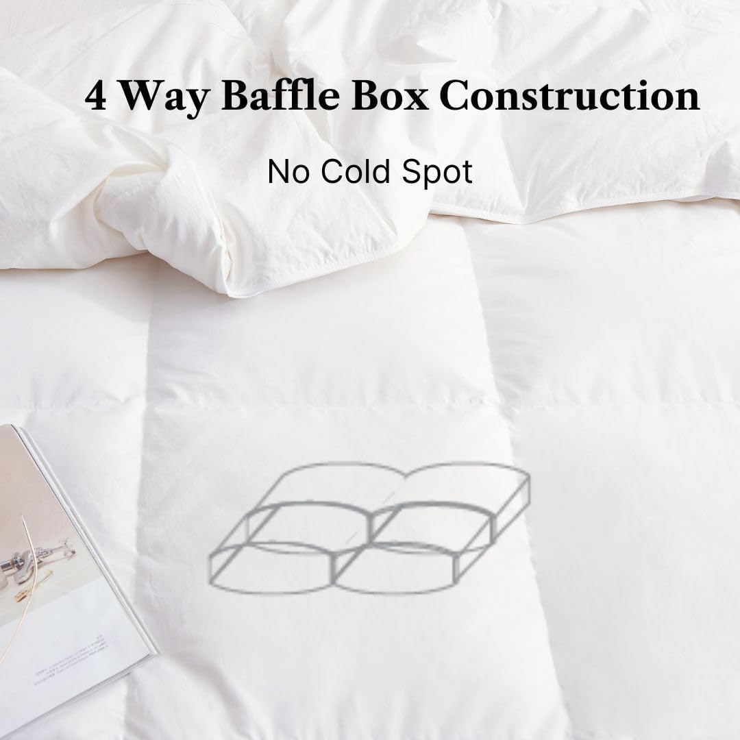 Royal Elite-Canadian Down Comforter Queen Size- Made in Canada White Down Duvet Insert with Corner Tabs- RDS Certified- Oeko Tex Cotton Shell