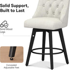 Counter Height Bar Stools Set of 2, Modern Swivel Barstools with Back and Wood Legs, Linen Fabric Upholstered Counter Height Stools, 26" H Kitchen Island Stools, Home Bar, Pub, Ivory