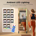 Smart Gym Mirror for Home Workouts, 32" HD Touchscreen with Android OS, 63" Full-Length Mirror, No Subscription Required, Fitness App Support, Voice Control & Music Sync LED Light Strip