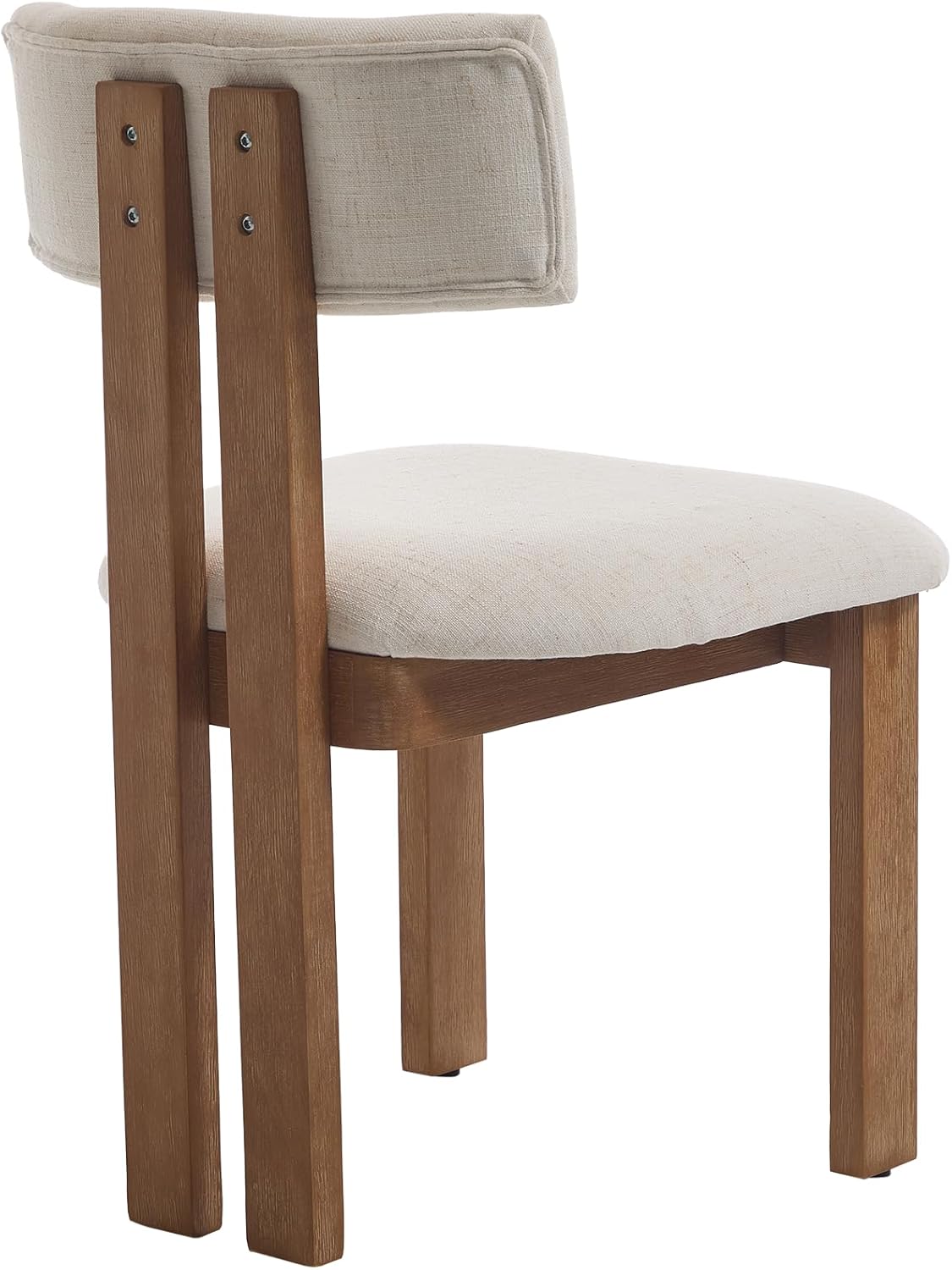 Kmax Farmhouse Dining Chair Set of 4, Linen Fabric Kitchen Chair Curved Back Armless Dining Room Chairs with Walnut Wood Legs for Family Diner, White