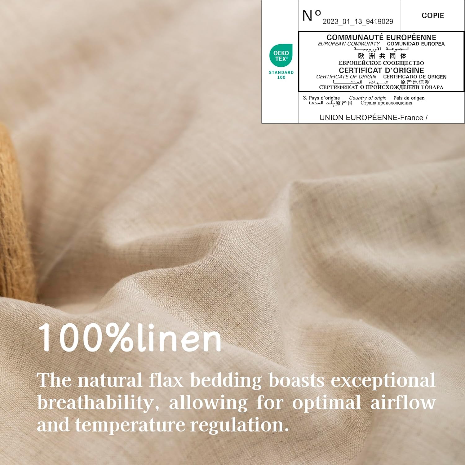 EVERLY 100% Pure Linen Duvet Cover Set Queen Size90X90Inch 3pcs (1 Duvet Cover,2 Pillowcases) Soft and Breathable for All Season with Coconut Button Closure, Suitable for Hot Sleepers-Linen-Queen