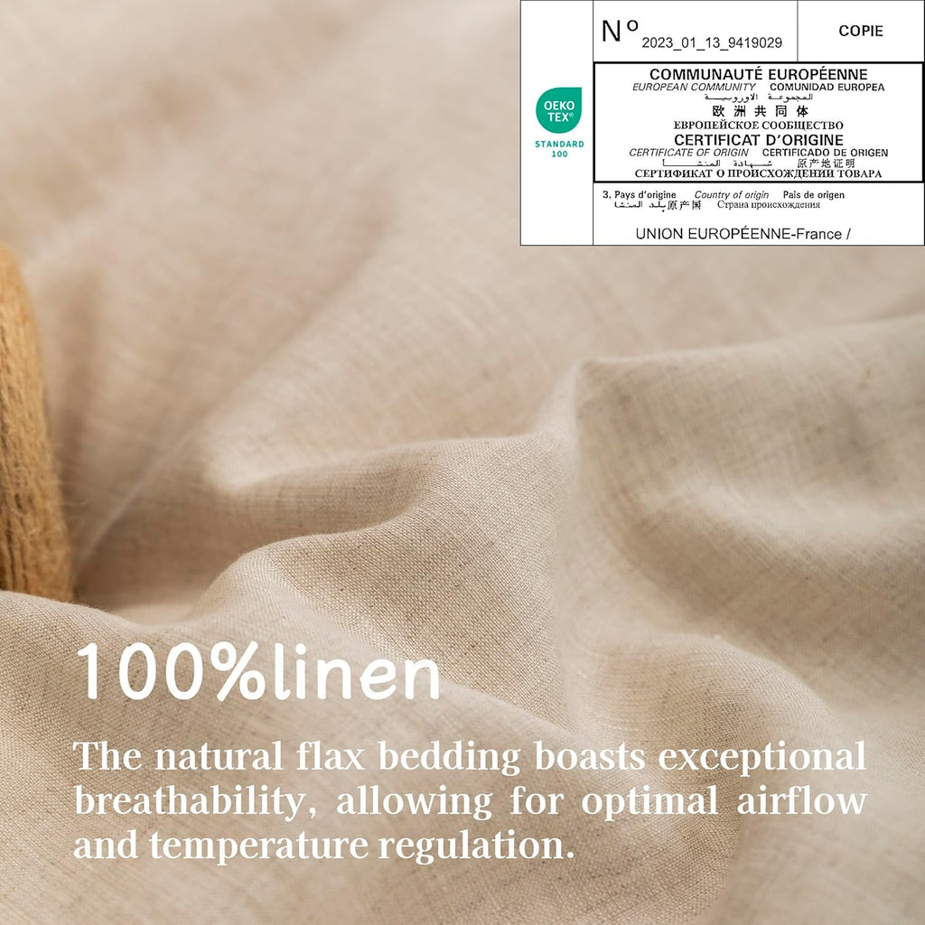 EVERLY 100% Pure Linen Duvet Cover Set Queen Size90X90Inch 3pcs (1 Duvet Cover,2 Pillowcases) Soft and Breathable for All Season with Coconut Button Closure, Suitable for Hot Sleepers-Linen-Queen