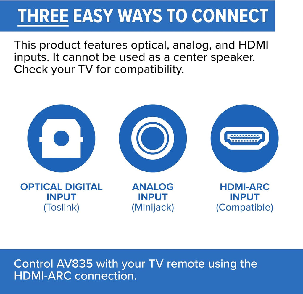 ZVOX AccuVoice AV835 Dialogue Clarifying Soundbar - Patented Hearing Technology with 20 Levels of Voice Boost  Dual Woofers  Low-Profile TV Speaker for Home Theater and Smart TV - Black