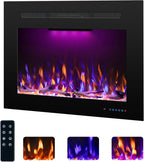 Electric Fireplace Inserts with 3 Flame & Top Light Color, Recessed Fireplace Heater with Thermostat, 750/1500W, Crackling Sound, Logs & Crystals, Timer, 32.2" W x 19.6" H Rear