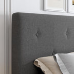 King Size Linen Bed Frame, Upholstered Platform Bed Frame with Adjustable Headboard, Wooden Slats Support, No Box Spring Needed, Easy Assembly, Grey