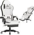 Gamtimer Gaming Chair with Footrest, Ergonomic Computer Chair, PU Breathable Material with Headrest and Lumbar Support, Suitable for Silla Gamer and Adults (White)