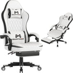 Gamtimer Gaming Chair with Footrest, Ergonomic Computer Chair, PU Breathable Material with Headrest and Lumbar Support, Suitable for Silla Gamer and Adults (White)