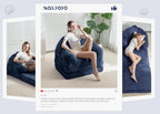 MAXYOYO Folding Sofa Bed, 2 in 1 Convertible Sofa to Lounger Comfy Single Bean Bag Chair for Adults, Floor Sleeper Couch with Handle, Faux Fur Couch Bed for Living Room Bedroom, Navy