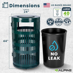 Alpine 40 Gallon Commercial Outdoor Trash Can with Lid, Weather Resistant, Locking Steel Waste Receptacle with Pull-Out Liner, Heavy Duty Galvanized Garbage Bin for Parks, Schools, City Streets- Green