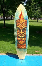 JennyGems Tiki Surfboard Wall Art Polynesian Tropical PVC Decor, Outdoor Tiki Mask Surfboard Sign for Patio, Beach House, Luau, or Bar Wall Display, 3 Foot