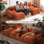 CDCASA 86" Modular Sectional Sofa, Comfy L-Shaped Cloud Couch with Movable Ottoman, 3-Seater Chenille Deep Seat Modern Sofa Couch for Living Room, Terracotta Orange