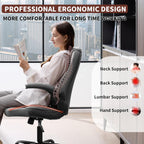 Executive Office Chair PU,Leather Office Chair with Wheels,360° Swivel Rolling Chair with Padded Arms,Ergonomic Computer Chair with Lumbar Support for Short People Use (Grey)