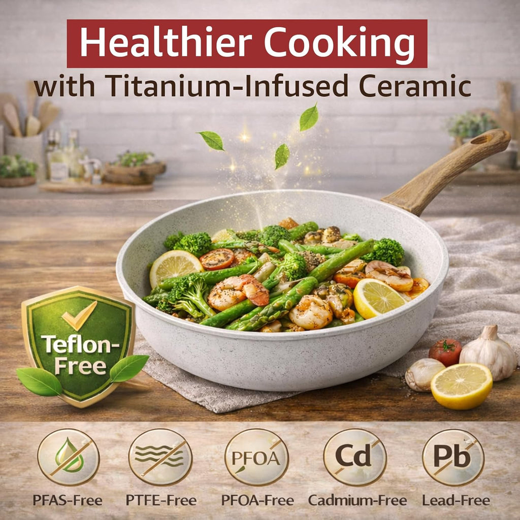 24Pcs Pots and Pans Set Non Stick,Ceramic Cookware Set with Titanium-Reinforced Nonstick Coating,Long-Lasting,PFAS-Free,Induction Compatible,Full Kitchen Set with 3 Stock Pots for Family Cooking