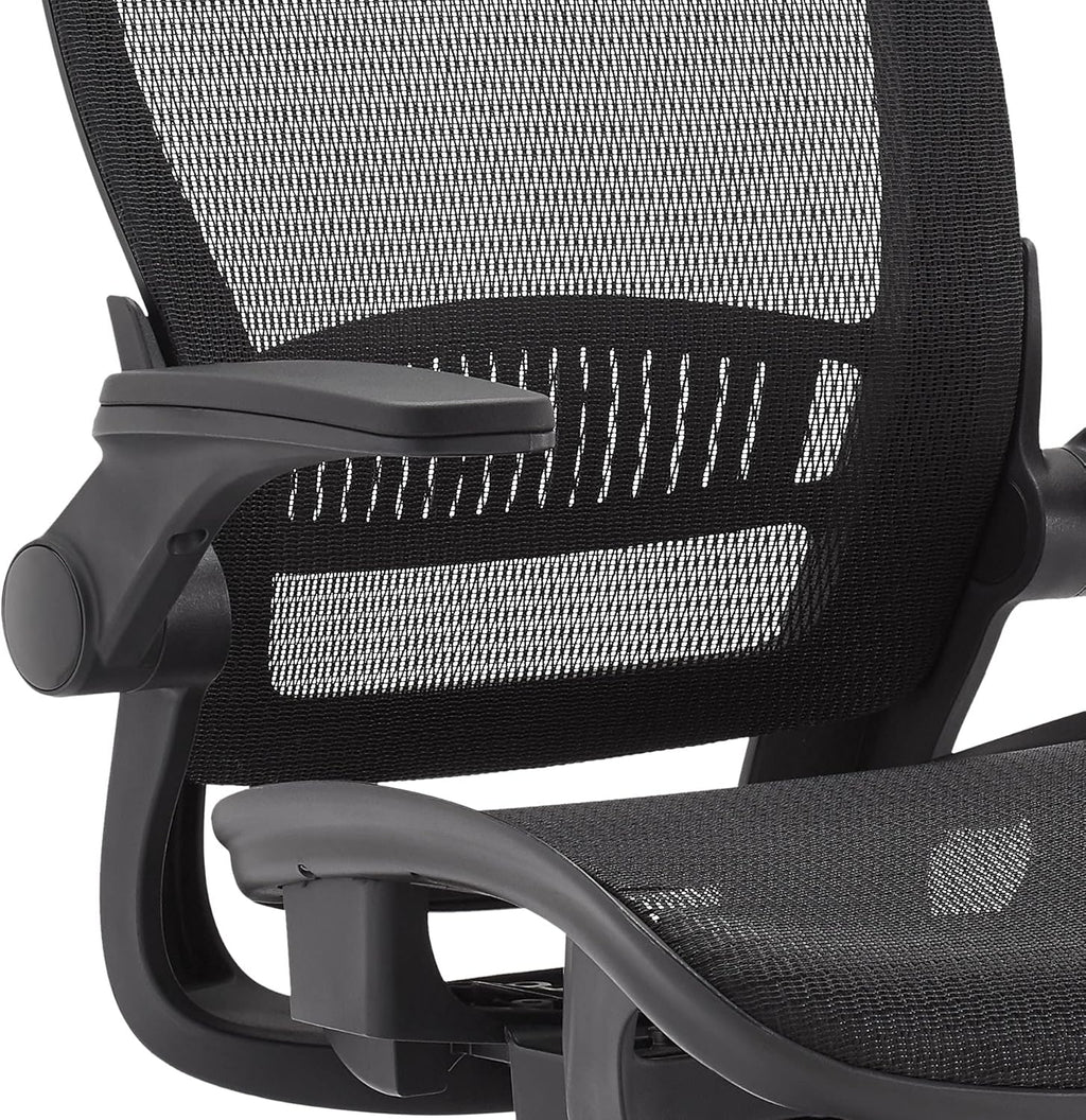 Amazon Basics Ergonomic High-Back Office Chair, Breathable Mesh, 360° Swivel, Easy to Assemble, Comfortable Flip-Up Armrests, 25.5"D x 26.25"W x 49.25"H, Black