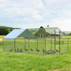 Large Metal Chicken Run Walk-in Poultry Cage Spire-Shaped Chicken Coop with Waterproof and Anti-Ultraviolet Cover for Outside Backyard and Farm 19.6' L x 9.8' W x 6.4' H