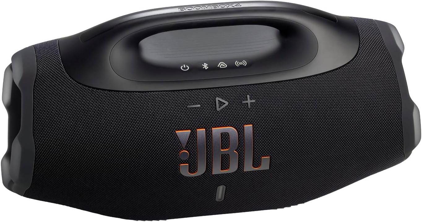 JBL Boombox 4 - Most Powerful Portable Waterproof Speaker with Massive Pro Sound  Up to 34 Hours of Playtime  & Multi-Speaker Connection by Auracast™ (Black)