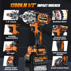 1/2" Cordless Impact Wrench, 900Ft-lbs (1200N.m) Brushless High Torque Impact Gun,3800RPM,3 Variable Speeds,LED Light,2x4000mAh Battery, 5 Sockets,Electric Impact Gun for Car/Mower/Pickup