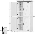 TEENFON 58" H Storage Cabinet with Adjustable Shelf, Farmhouse Kitchen Pantry Cabinet, Bathroom Cabinet with 4 Doors, Cupboard for Kitchen, Bathroom, Living Room, White