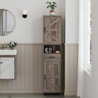Homhedy 67" H Tall Bathroom Storage Cabinet with 2 Barn Doors and 1 Drawer, Narrow Storage Unit, Adjustable Shelves, Floor Cabinet for Bathroom, Living Room, Entryway, Kitchen, Greige, (15.7" W)