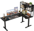 OffiGo L Shaped Electric Standing Desk, 63 Inch Reversible Corner Stand up Table with Hutch, Height Adjustable Ergonomic Large Lift Table for Home Office, Workstation, Black