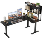OffiGo L Shaped Electric Standing Desk, 63 Inch Reversible Corner Stand up Table with Hutch, Height Adjustable Ergonomic Large Lift Table for Home Office, Workstation, Black