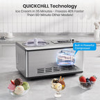 Ice Cream Maker with Upgraded Compressor, 40% Faster Freezing, No Pre-Freezing Needed, LED Display, 2.1 Qt Capacity, Easy Operation for Ice Cream & Yogurt, Stainless Steel