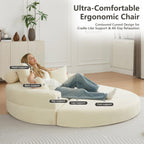 71" Boneless Couch Sofa Bed Oversized Round Couch 2-in-1 Foldable Floor Loveseat Sofa for Living Room and Apartment No Assembly (Beige, 71")