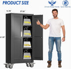 GAIOUS Metal Garage Storage Cabinet with Lock, 61” Tall Lockable File Cabinet with Wheels, Steel Tool Cabinet with 2 Door and 3 Adjustable Shelves, Rolling Cabinet for Home Office Garage Gym - Black