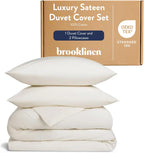 Brooklinen Luxury Sateen Duvet Cover Set - King/Cali King Size in Cream - 3 Piece Set (1 Duvet Cover, 2 Pillowcases) - 100% Cotton, 480 Thread Count
