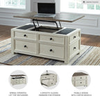 Signature Design by Ashley Bolanburg Lift-Top Coffee Table with Storage Two-Tone Rustic Farmhouse Cocktail Table – Brown/White