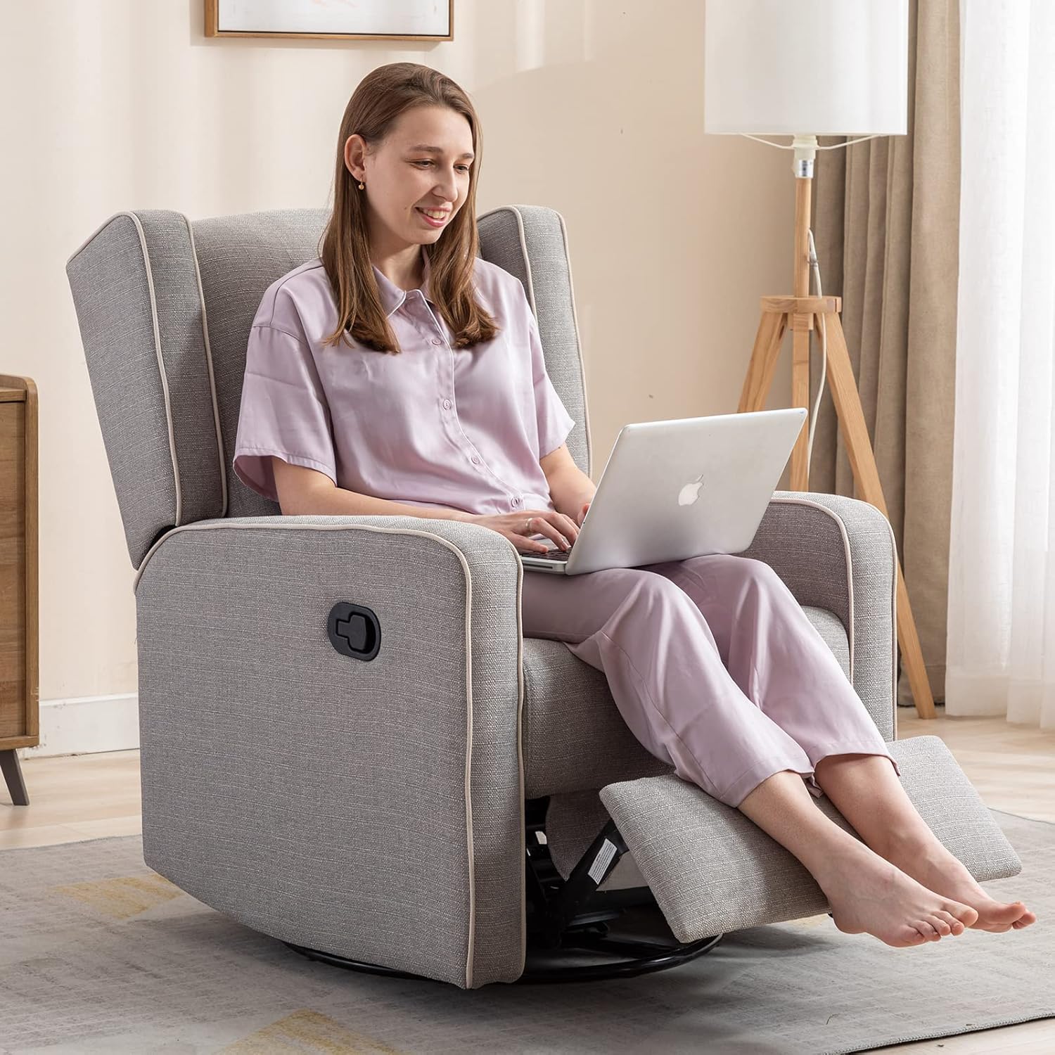 CANMOV Swivel Rocker Recliner Chair, Rocking Chair Nursery Glider Recliner, Manual Glider Chair for Nursery (Gray)
