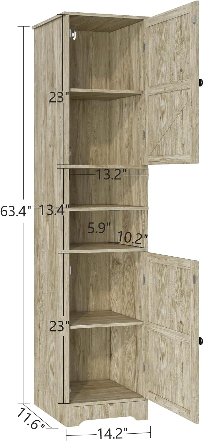 Viaozutis Tall Bathroom Storage Cabinet, Vertical Freestanding Organizer with Adjustable Shelf, Slim Design for Small Bathrooms, Towels & Toiletries Storage Gray