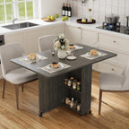 Garvee Folding Dining Table with Storage, Folding Kitchen Table with 6 Wheels, Drawer & Shelves, Compact Dining Table for Small Spaces