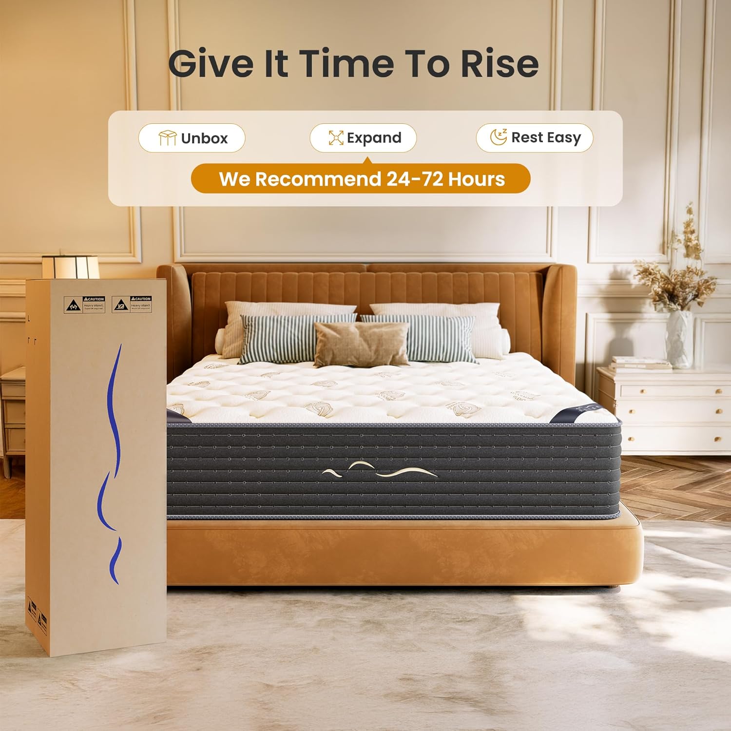 TXO 14 Inch Cashmere Hybrid Queen Mattress in a Box, Dual-Sided Medium Firm & Firm, Cooling Gel Memory Foam Mattress, Pocket Springs for Motion Isolation, Pressure Relief, CertiPUR-US Certified
