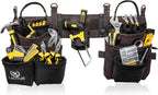 LAUTUS Heavy Duty Top Grain Leather Tool Belt for Framers, Carpenters & Electricians, 18 Pockets, Hammer Holder, 2 D-Rings, 2 Loops, Tape Measure Clip, Thick Belt