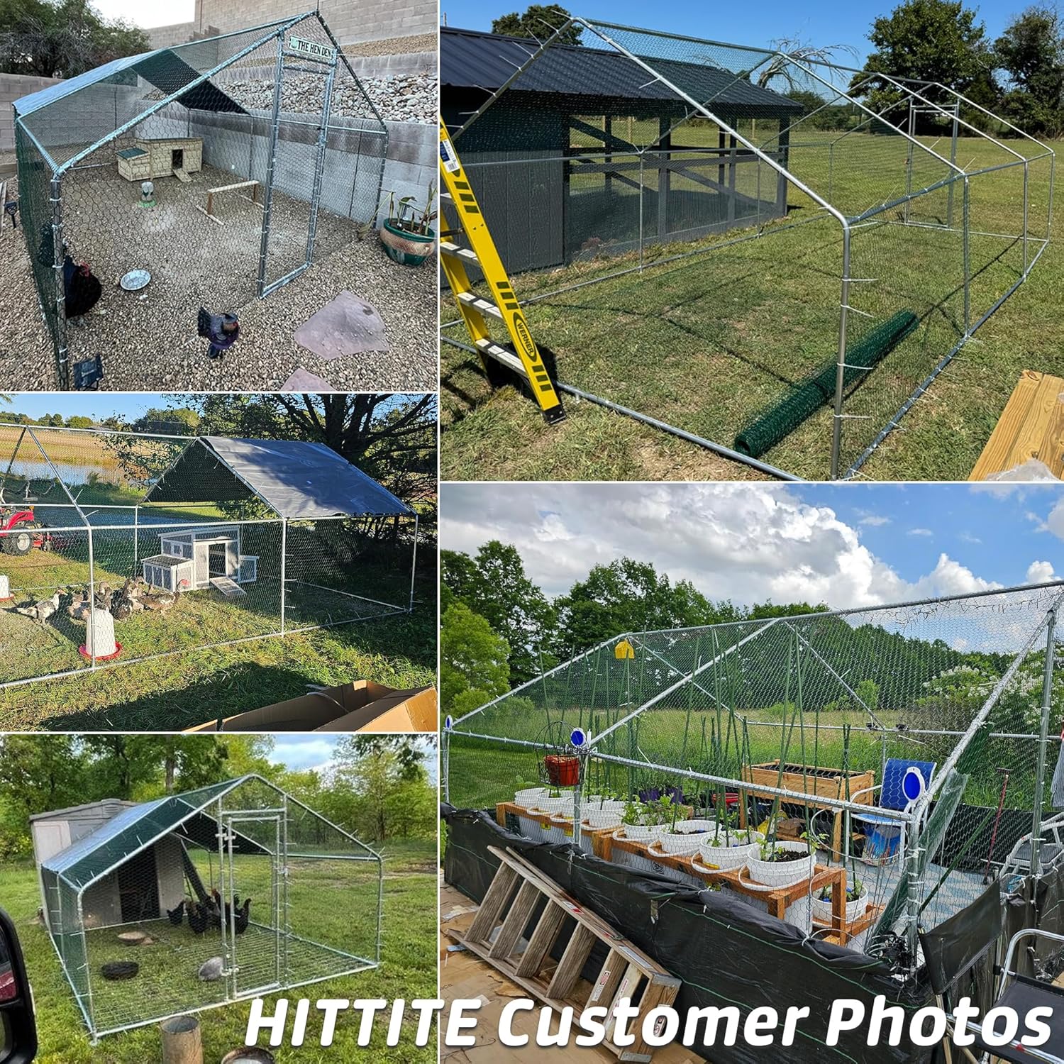 HITTITE Large Metal Chicken Coop with Run  19.19 x 9.84 x 6.56 ft Walk in Poultry Cage Chicken Run Pen  Outdoor Chicken Runs for Yard with Waterproof & Anti-UV Cover