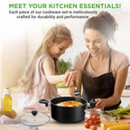 NutriChef 13-Piece Nonstick Cookware - Heat Resistant Kitchen Ware Set w/Saucepan, Frying Pans, Cooking Pots, Casserole, Lids, Ladle, Fork, Strainer - NCCWA13, Black