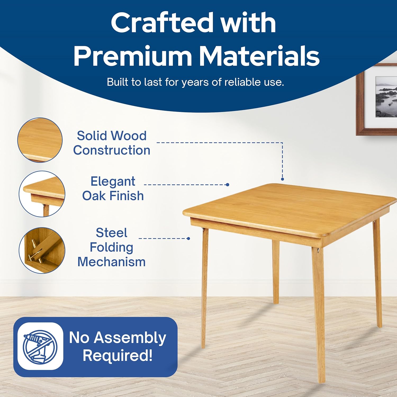 Stakmore Classic Straight Edge Square Folding Card Table 32x32 - No Assembly Wooden Foldable Card Table, Bridge, Board Game, Steel Mechanism, Folding Legs, Space-Saving, Oak Frame