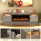 BREEZEHEAT 70 inch TV Stand with Fireplace-Led Entertainment Center for TVs Up to 80 Inch-Fireplace Console with Storage Cabinets, Metal Handles, Rustic TV Stand for Living Room-Grey