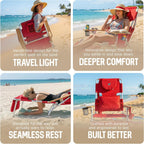 Ostrich the Deluxe 3N1 Lightweight Lawn Beach Reclining Lounge Chair with Footrest, Outdoor Furniture for Patio, Balcony, Backyard, or Porch, Red